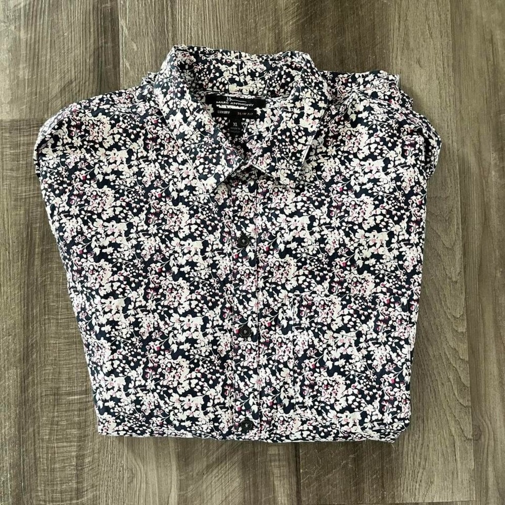 Marc Anthony black/white/pink floral button-up shirt
